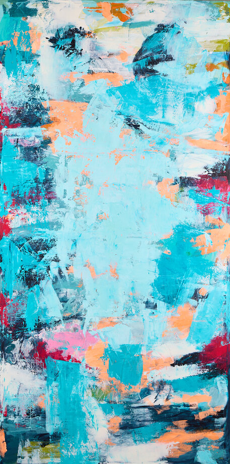 Blau meets the orange, 120x80, Mischtechnik auf Leinwand, 2023